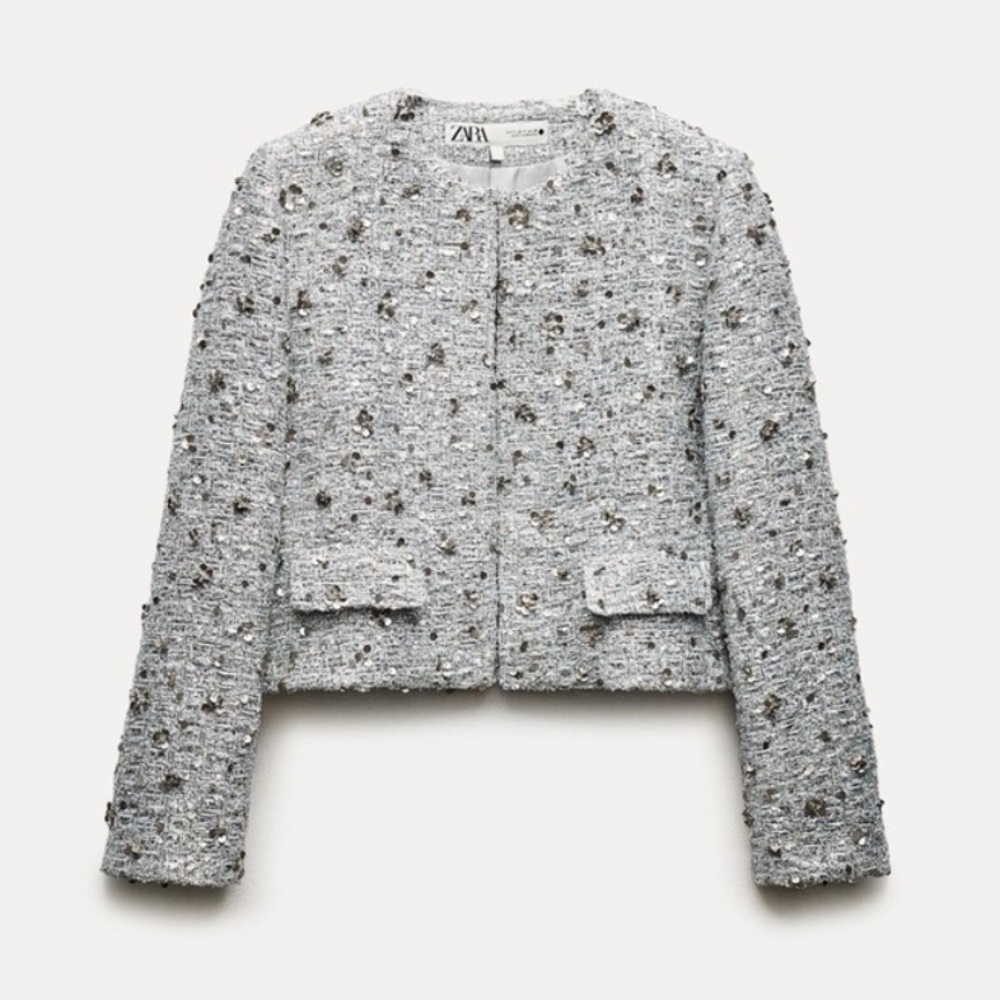 NWT Zara Silver Sequin Jacket ZW Collection - Picture 12 of 12